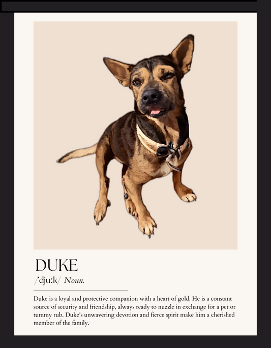 Custom Pet Portrait with Testimonial and IPA Dictionary Name Pronunciation Guide