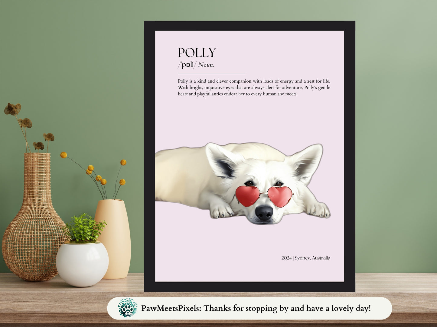 Custom Pet Portrait with Testimonial and IPA Dictionary Name Pronunciation Guide