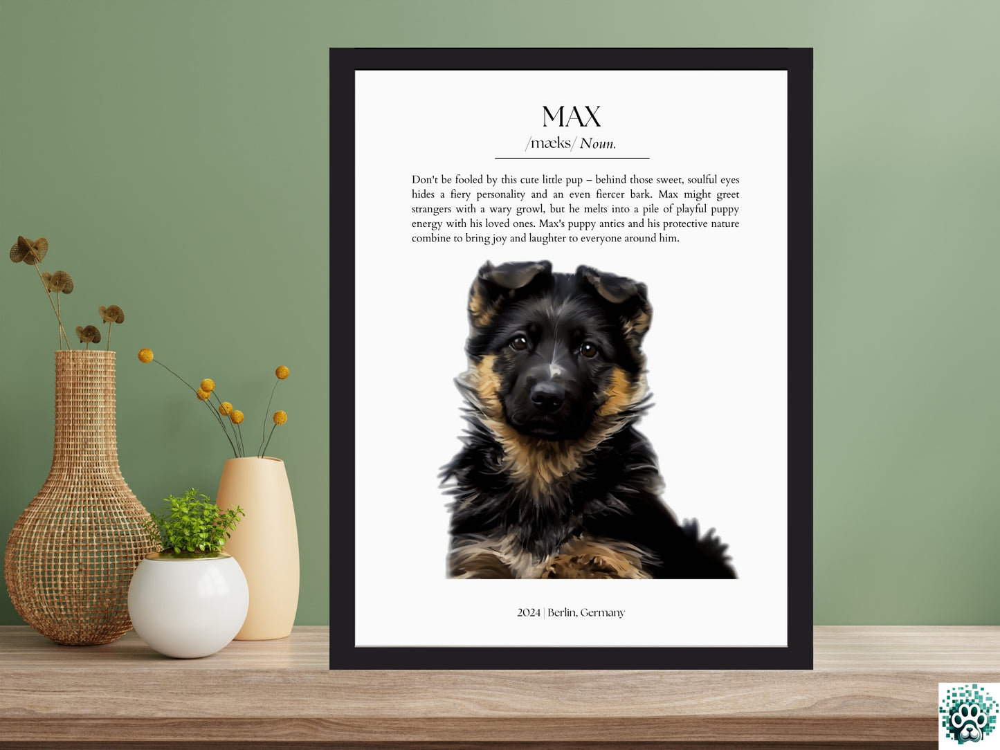 Custom Pet Portrait with Testimonial and IPA Dictionary Name Pronunciation Guide