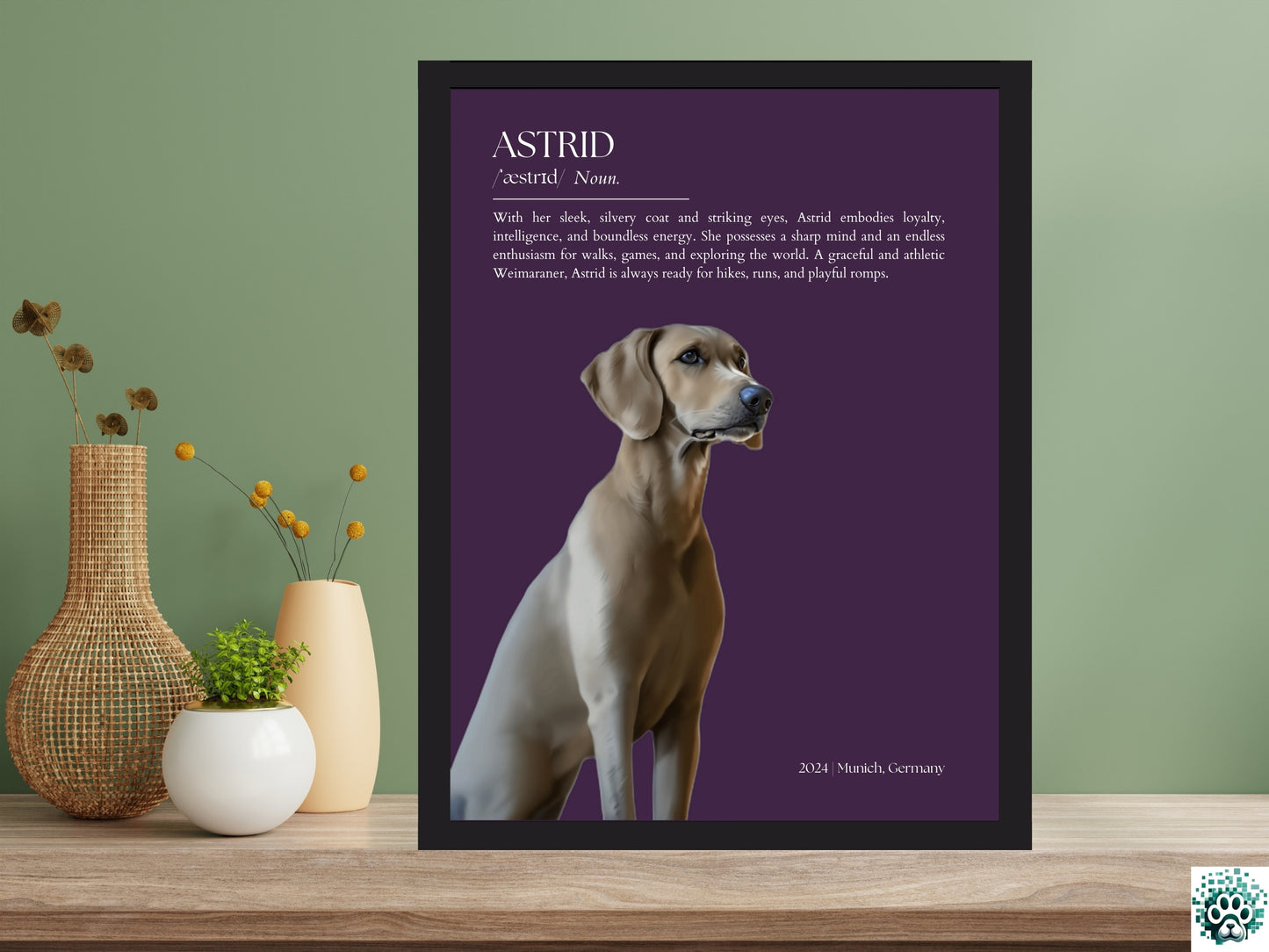 Custom Pet Portrait with Testimonial and IPA Dictionary Name Pronunciation Guide